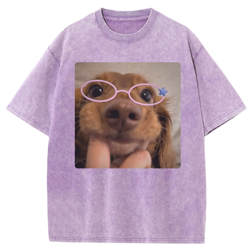 Cute Dog Glasses Washed T-shirt - Image 5