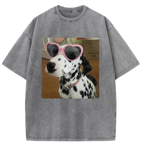 Heart Glasses Dog Washed T-shirt - Image 2