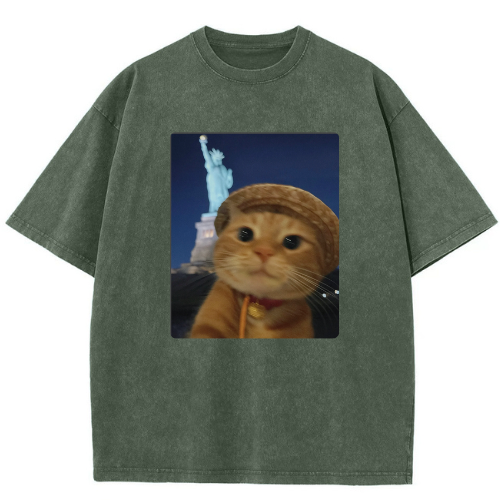 Paris Victory Cat Washed T-shirt - Image 3