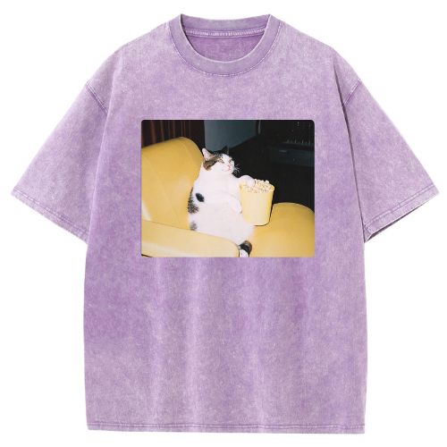 Cool Popcorn Cat Washed T-shirt - Image 5