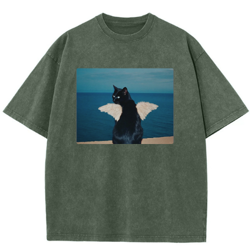 Sea Cat with Wings Washed T-shirt - Image 3