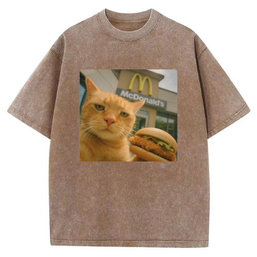 Fast Food Cat Washed T-shirt - Image 4