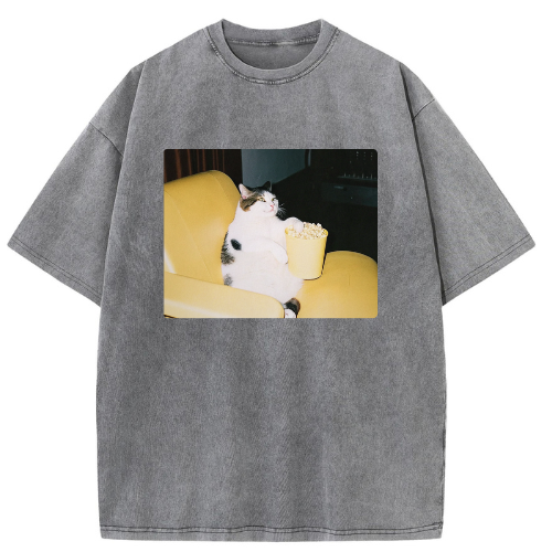 Cool Popcorn Cat Washed T-shirt - Image 2