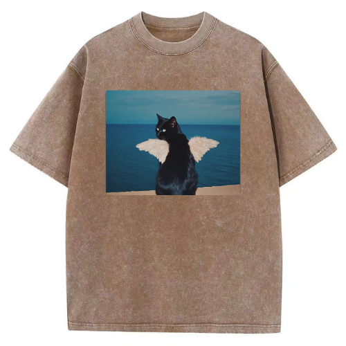 Sea Cat with Wings Washed T-shirt - Image 4