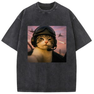 Flying Combat Cat Washed T-shirt