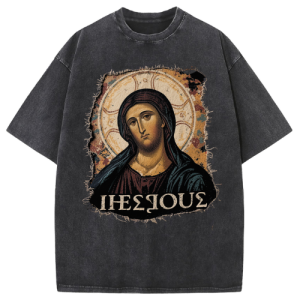 Sacred Madonna Portrait Washed T-Shirt