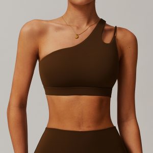 Brown One Shoulder Sports Bra