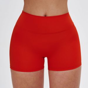 Bright Red High-Waisted Workout Shorts
