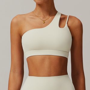 Off White Asymmetric Strap Workout Bra