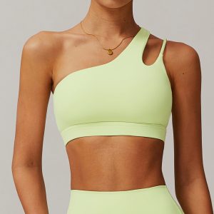 Lime Green One Shoulder Cutout Sports Bra